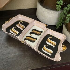 VTG 1955 Geo Z. Lefton Trinket Dish Tray Pink Gold Black